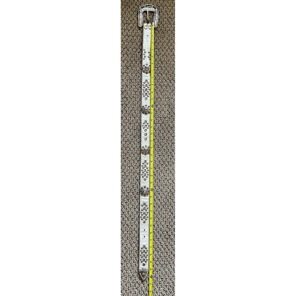 GUC Blazin Roxx Western Y2k Crystal Studded Embossed Silver Leather Belt - Picture 6 of 10